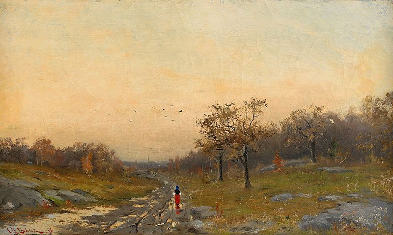 Autumn Landscape with a Woman on a Road